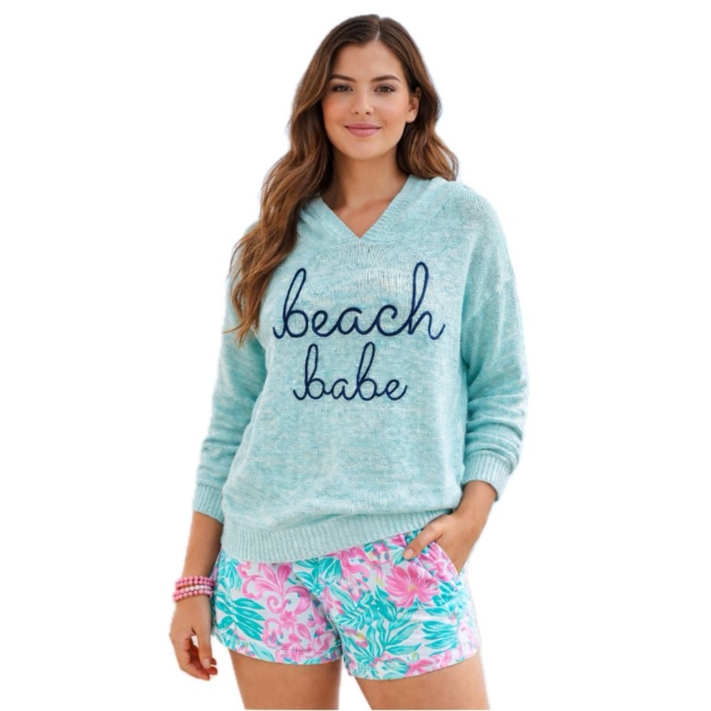 Mia & Tess, Blue 'Beach Babe' Sweater with Floral Shorts, Size S